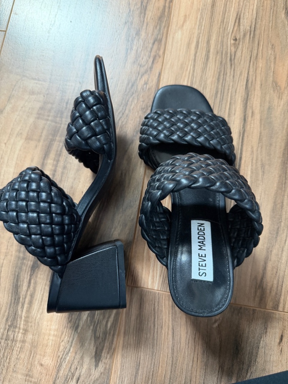 Steve Madden Black Braided Double-Band Block Heel Mules